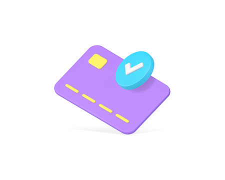 Credit debit card success payment financial transaction complete 3d icon realistic vector illustration. E money digital transfer commercial paying banking account electronic currency purchase shoppingのイラスト素材