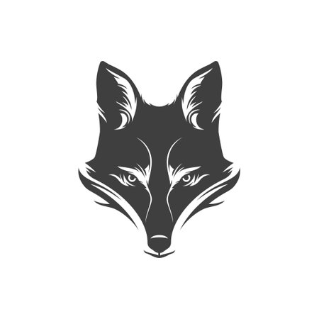 Fox sneaky muzzle cunning wild predator hunting camping monochrome vintage icon design vector illustration. Foxy wolf coyote dog portrait wilderness carnivorous forest animal minimalist logoのイラスト素材