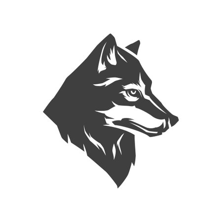 Wolf canine carnivorous wild animal head hunting camping scout expedition vintage icon design vector illustration. Dog coyote forest beast wilderness travel adventure nature recreation minimal logoのイラスト素材