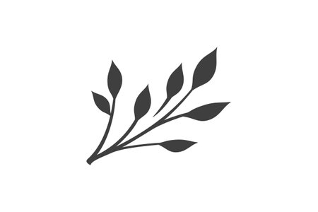 Tree branch leaves botanical twig natural plant black silhouette vintage icon design template vector illustration. Botany ecology camping leaf floral environment organic growth monochrome logoのイラスト素材