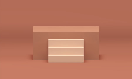 3d podium brown rectangle platform stairs best award arena achievement construction realistic vector illustration. Pedestal basic foundation geometric box showcase display for product presentationのイラスト素材