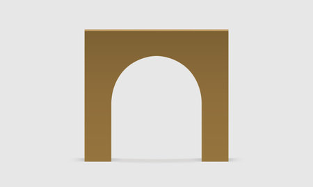 Golden 3d angular arch metallic construction decor element premium design realistic vector illustration. Archway corner vertical stand architecture foundation minimal doorway entrance exit curved gateのイラスト素材