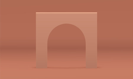 3d arch block brown curved angular vertical construction premium decor element realistic vector illustration. Archway stand foundation advertising exhibition figure column platform decorative designのイラスト素材