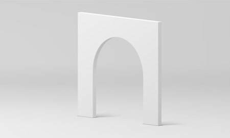 3d arch white stand geometric curved angular foundation isometric architecture decor element realistic vector illustration. Archway construction gallery exhibition platform advertisement presentationのイラスト素材