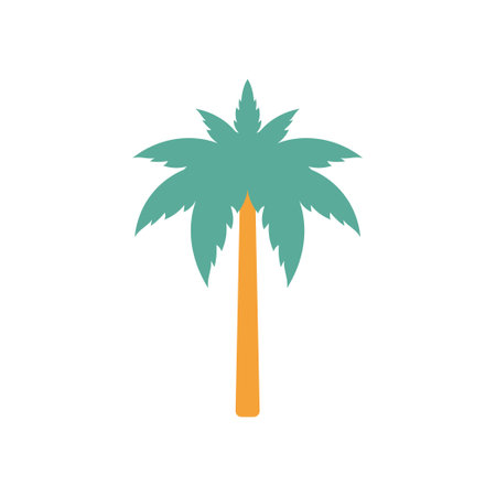 Palm tree tropical climate lush plant summer travel vacation 80s retro icon vector flat illustration. Coconut exotic greenery wood with leaves seaside botanical flora beach natural relax paradiseのイラスト素材