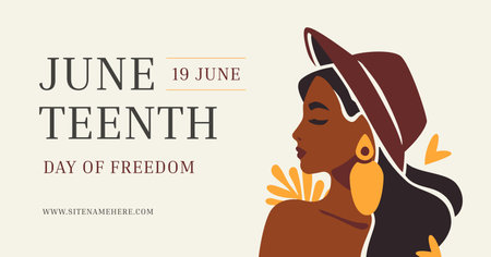 African fashion summer woman Juneteenth day freedom social media banner template vector flat illustration. Afro female portrait feminism strong ethnic support holiday celebrate internet advertisingのイラスト素材