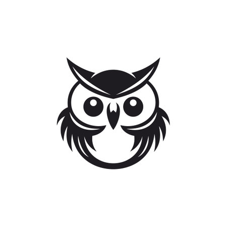 Owl head black monochrome logo wisdom wild forest bird icon for education vector illustrationのイラスト素材