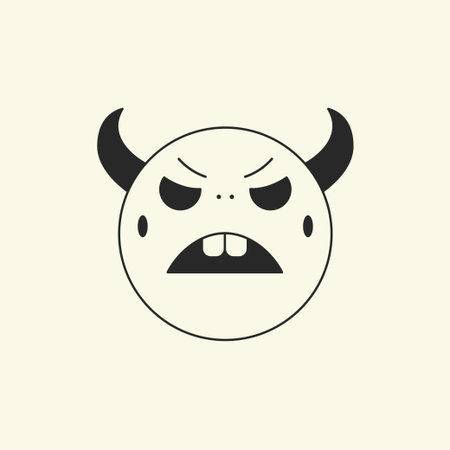 Angry devil aggressive monster head cartoon character comic mascot retro 30s animation style line...