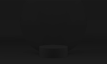 Black 3d cylinder podium with circle wall backdrop for male product presentation vector illustrationのイラスト素材