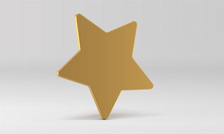 Golden 3d star metallic luxury stand wall showroom interior decorative element realistic vector illustration. Elegant glossy asterisk advertising display decor for presentation white studio backgroundのイラスト素材