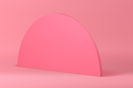 Pink 3d curved wall elegant modern showcase mock up for cosmetic product show vector illustration. Realistic semicircle stand isometric vertical platform for feminine beauty commercial advertisingのイラスト素材