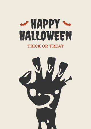 Happy Halloween trick or treat retro poster party flyer t shirt print design template vector flat illustration. Creepy monster skeleton hand with claws monochrome minimalist promo placard advertisingのイラスト素材