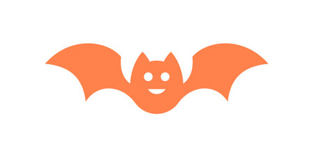 Funny flying orange bat with open wings Halloween kids character with smile icon vector flat...