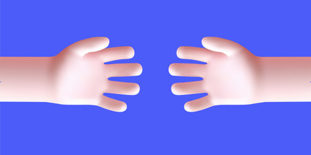Two cartoon human hands converge each other partnership friendship cooperation 3d realistic vectorのイラスト素材