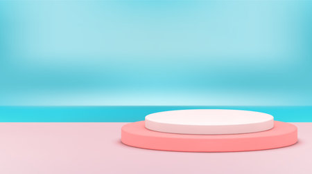3d podium level pedestal elegant feminine pink stand cosmetic product presentation realistic vectorのイラスト素材