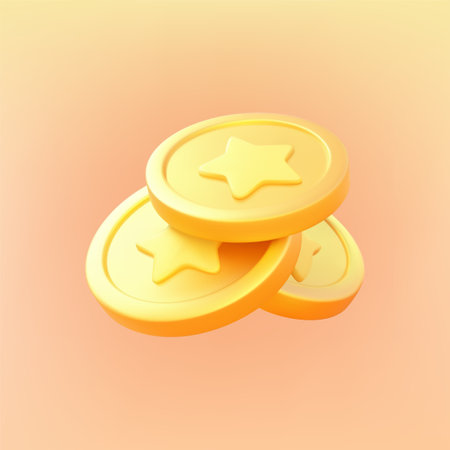 Golden coin cash money heap with star financial success award payment 3d icon realistic vectorのイラスト素材