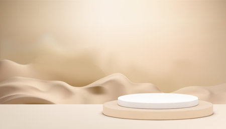Beige cylinder podium sand desert smoke wall background for product presentation realistic vectorのイラスト素材