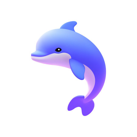Purple dolphin adorable marine mammal animal with fin and tail 3d icon realistic vectorのイラスト素材