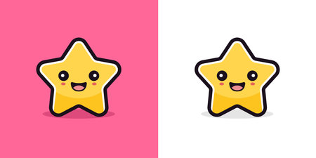 Cute yellow childish baby star smiling kawaii cartoon character outline icon set vector flatのイラスト素材