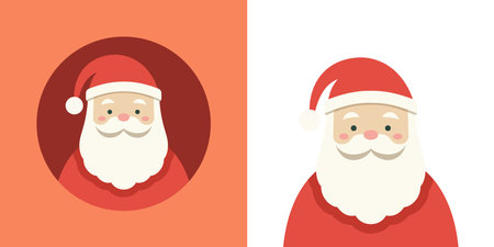 Cute Santa Claus with beard red costume icon Christmas banner greeting card set vector flatのイラスト素材
