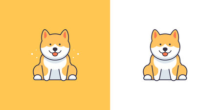 Funny Shiba Inu Japanese baby dog puppy positive emoticon outline icon set vector flat illustrationのイラスト素材