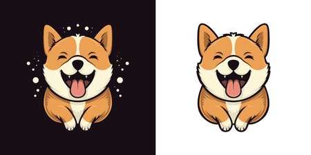 Funny Shiba Inu puppy positive comic cartoon character icon childish t shirt print set vector flatのイラスト素材