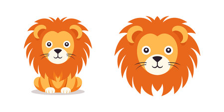 Adorable baby lion cute cartoon character with mane portrait icon set vector flat illustrationのイラスト素材