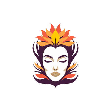 Flower woman goddess empowering organic tranquil beauty portrait icon vector flat illustrationのイラスト素材