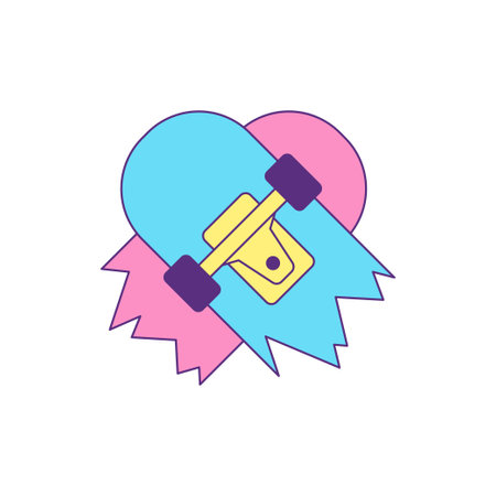 Y2k broken skateboard comic cartoon element groovy style icon vector flat illustration. Teen cracked transportation summer outdoor leisure activity trendy sticker minimal emblem for t shirt printのイラスト素材