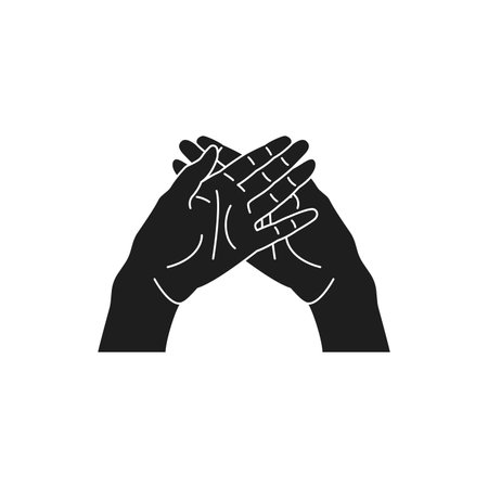 Y2k two crossed human hands with open palm rejection gesture monochrome line retro groovy icon vector illustration. Arms fingers connected closed posture funky comic minimal trendy stickerのイラスト素材