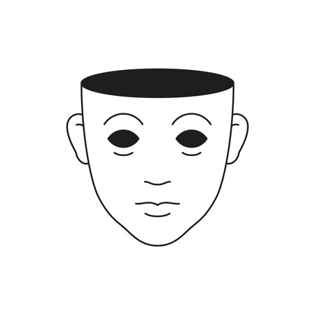 Y2k psychedelic human head open mind weird cartoon character monochrome line retro groovy icon vector illustration. Surreal person portrait imagination fantasy psychology minimal trendy stickerのイラスト素材