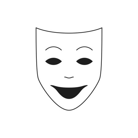 Y2k positive smiling carnival mask hiding face monochrome line retro groovy icon vector illustration. Happy fake facial expression joke masquerade comic funky minimal trendy sticker for tattooのイラスト素材