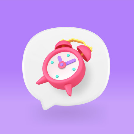 Alarm clock notification reminder in speech bubble time checking notice 3d icon realistic vector...