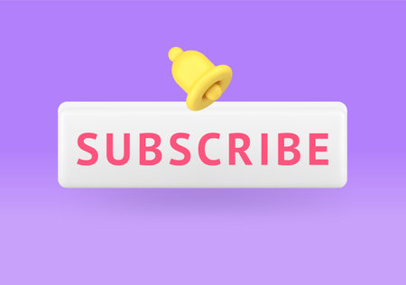 Subscribe button with ring bell social media following subscription 3d icon realistic vector...