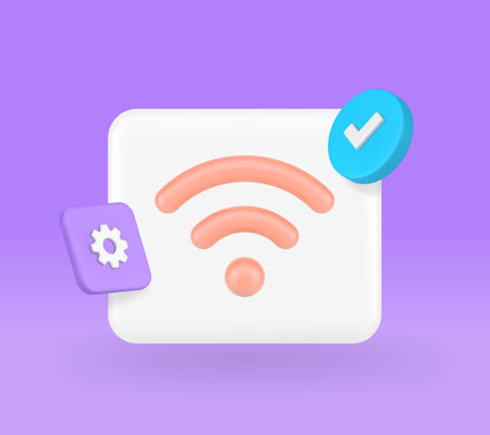 Wi fi wireless internet network success connection available access digital communication 3d icon realistic vector illustration. Online electronic data information signal sharing global technologyのイラスト素材