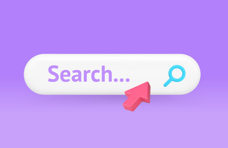 Online search internet browser address navigation bar with arrow click cursor 3d icon realistic vector illustration. Global searching cyberspace menu web communication user interface SEO optimizationのイラスト素材