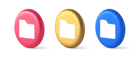 File folder archive directory button cyberspace digital document storage organizing 3d realistic blue gold and pink icons. Data information organization business network web appのイラスト素材