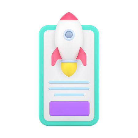 Speed internet smartphone application with rocket fast web site server 3d icon realistic vector illustration. Online communication connection browser service mobile phone app screen digital technologyのイラスト素材