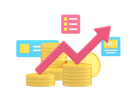 Financial growth profit wealth earnings increase dynamic up arrow data business analyzing 3d icon realistic vector illustration. Make money achievement efficient economy strategy progress improvementのイラスト素材