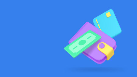 Wallet with card cash money dollar financial banking banner copy space 3d icon realistic vector...