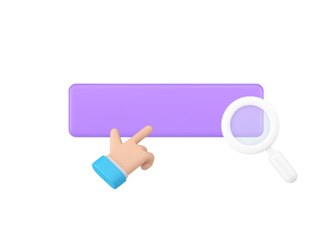 Internet searching bar window web site address tool business man hand cursor 3d icon realistic vector illustration. Online website browsing tab navigation user interface global find explorationのイラスト素材
