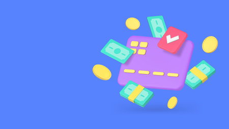 Send cash money dollar to credit debit card approved transaction banner copy space 3d icon realistic...
