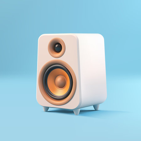 Subwoofer audio bass dynamic sound system acoustic music broadcasting electronic entertainment 3d icon realistic vector illustration. Portable musical party volume playing stereo boombox technologyのイラスト素材