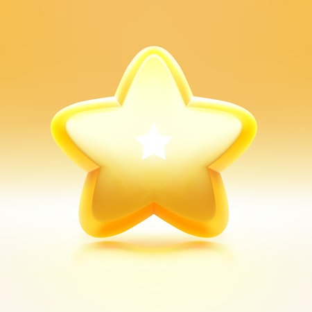 Yellow five pointed star best award quality rate evaluation 3d icon light gradient studio background realistic vector illustration. Glossy symbol of success result win rank reward trophy appreciationのイラスト素材