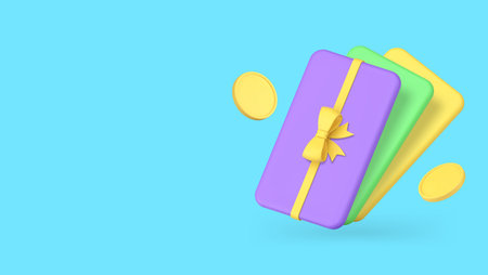 Gift box with golden coin money lottery win award banner copy space 3d icon realistic vector...