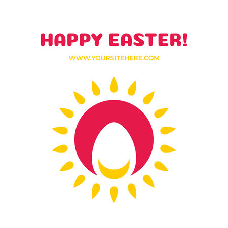 Happy Easter vintage greeting social media post design template painted chicken egg sun beam vector flat illustration. Traditional religious holiday festive internet advertising eggshell decorのイラスト素材