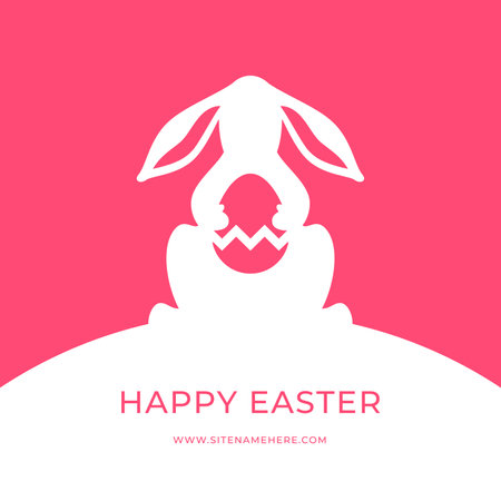 Happy Easter rabbit ornate chicken egg social media post design template vector flat illustration. Bunny hare with long ears holding painted eggshell religious holiday internet advertisingのイラスト素材