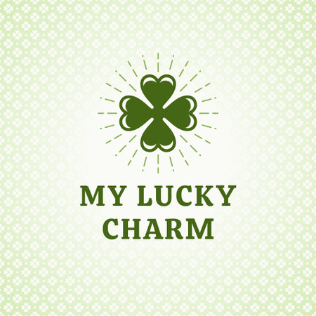 St Patrick's Day lucky charm bright green glover vintage greeting card typographic template vector illustration. Irish fortune sign leaf with rays foliage floral ornate background Celtic holidayのイラスト素材