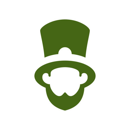 St Patrick's Day lucky Irish leprechaun hat portrait silhouette vintage icon vector flat illustration. Celtic culture national folklore faceless gnome troll head fortune success fairy tale characterのイラスト素材