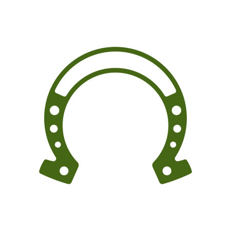 Saint Patrick's Day horseshoe Irish luck metallic curved talisman vintage icon vector flat illustration. Celtic culture folklore traditional fortune prosperity lucky success charm decorative mascotのイラスト素材